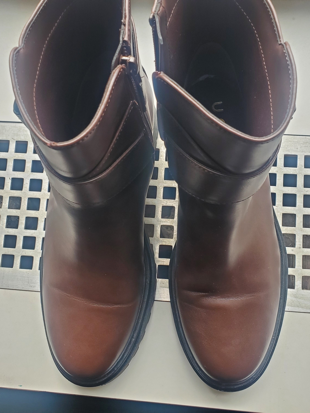 Women's Dark Brown Fauc Leather Ankle Boots with Strap